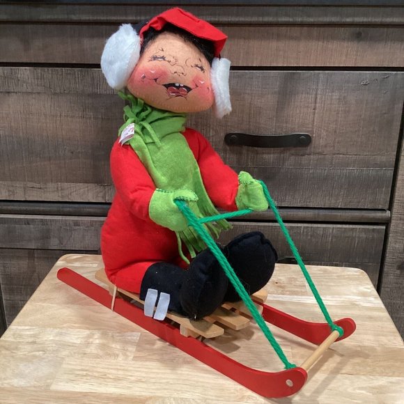Annalee Dolls 18" Sledding Boy 1967/1972 Christmas Winter - Picture 1 of 6